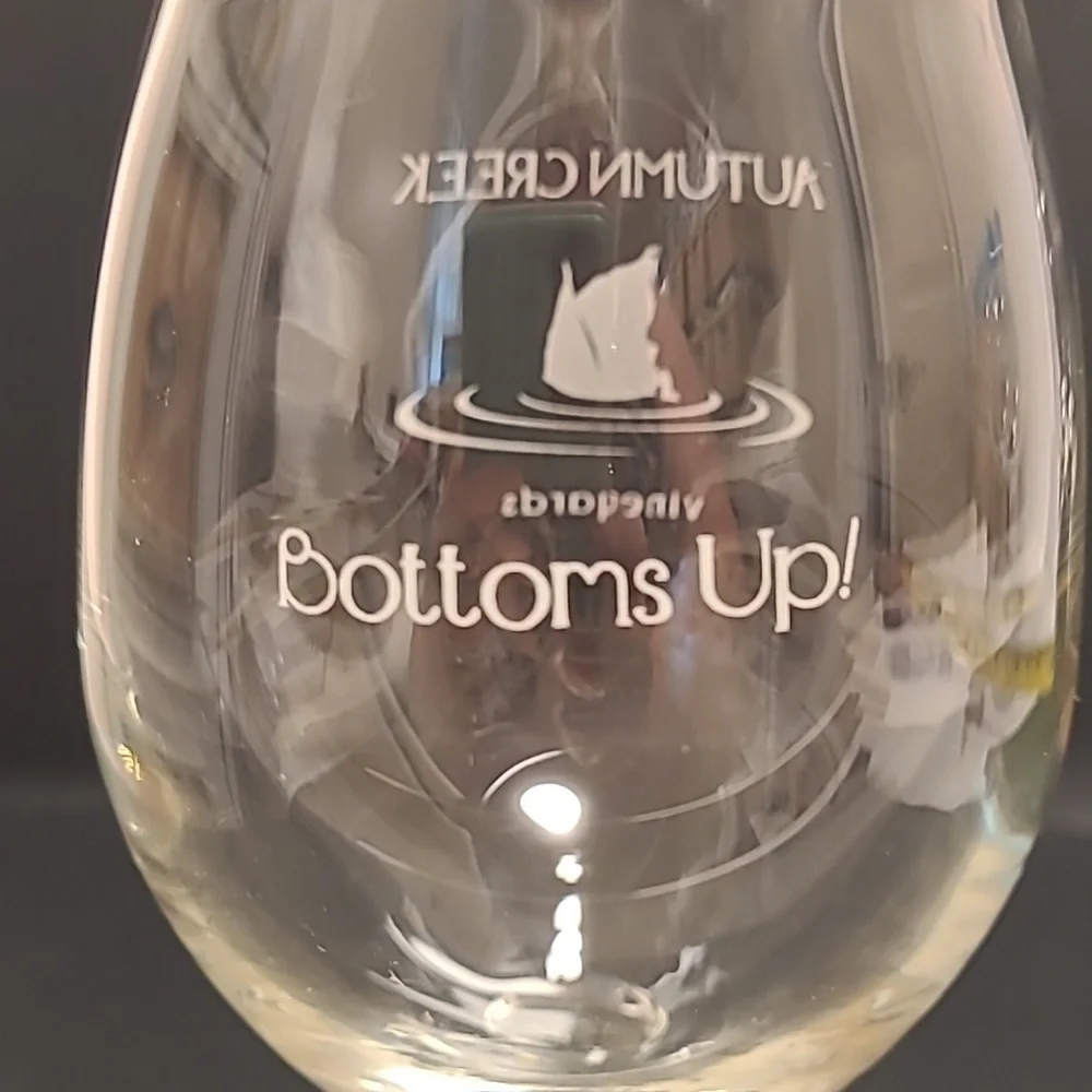 Pair of Autumn Creek Vineyards, Bottoms Up Wine Glasses